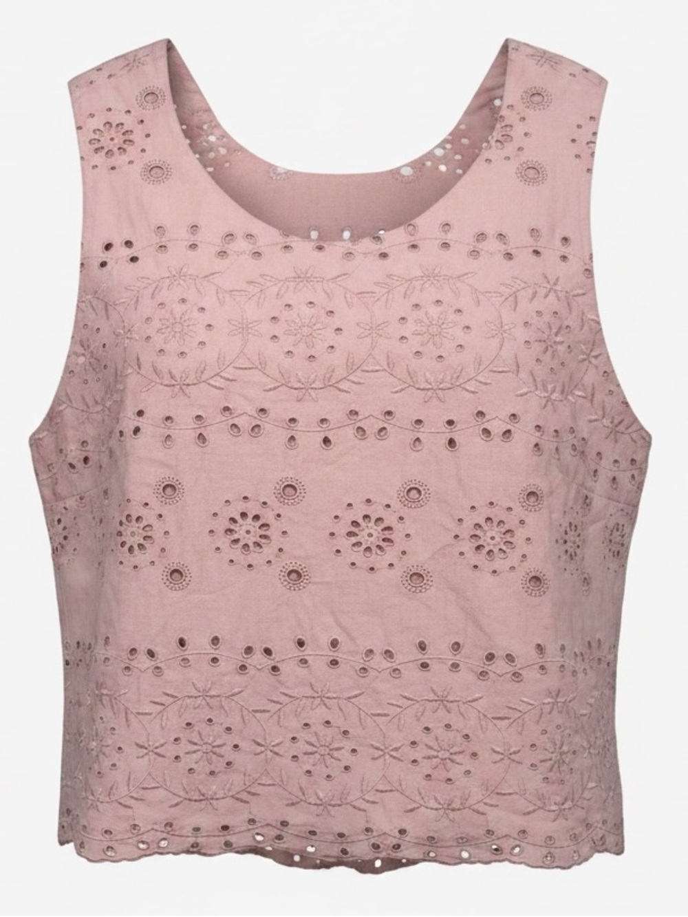 Cotton Sleeveless Eyelet Lace Top - Blush Pink Large